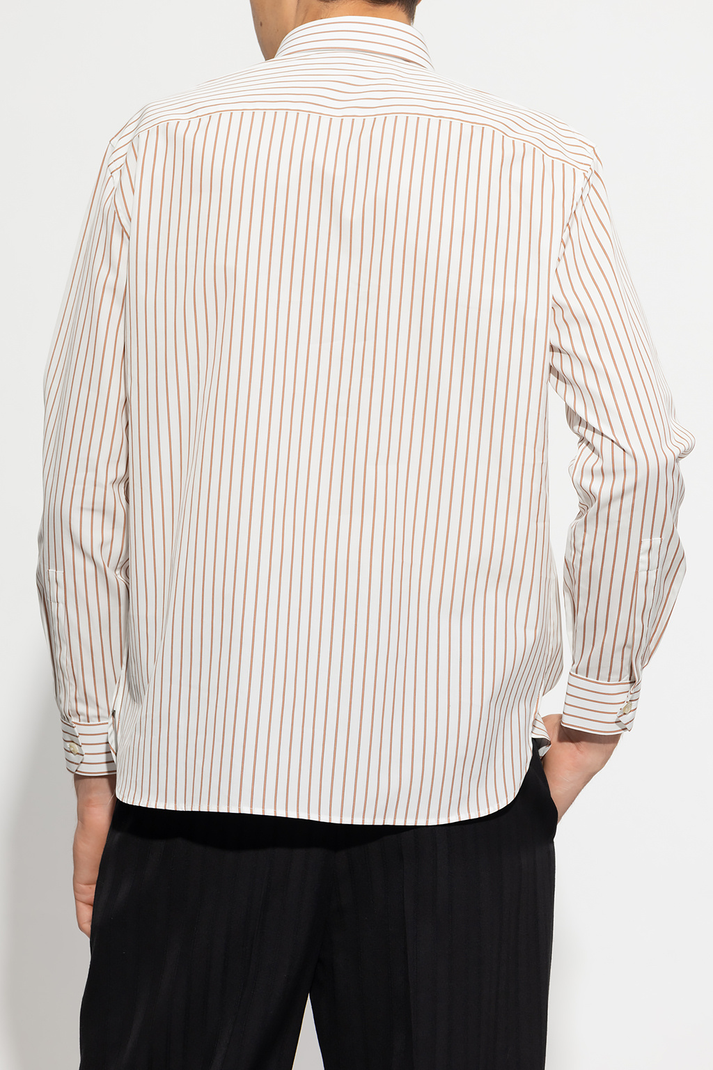 SAINT LAURENT TOP WITH LACE TRIM - White Striped cotton shirt